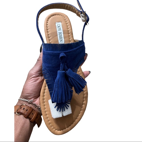 Cape Robbin Shoes - CAPE ROBBIN BLUE EMILY SIZE 8.5 SIDE BUCKLE THONG FRINGE TASSEL SANDAL
